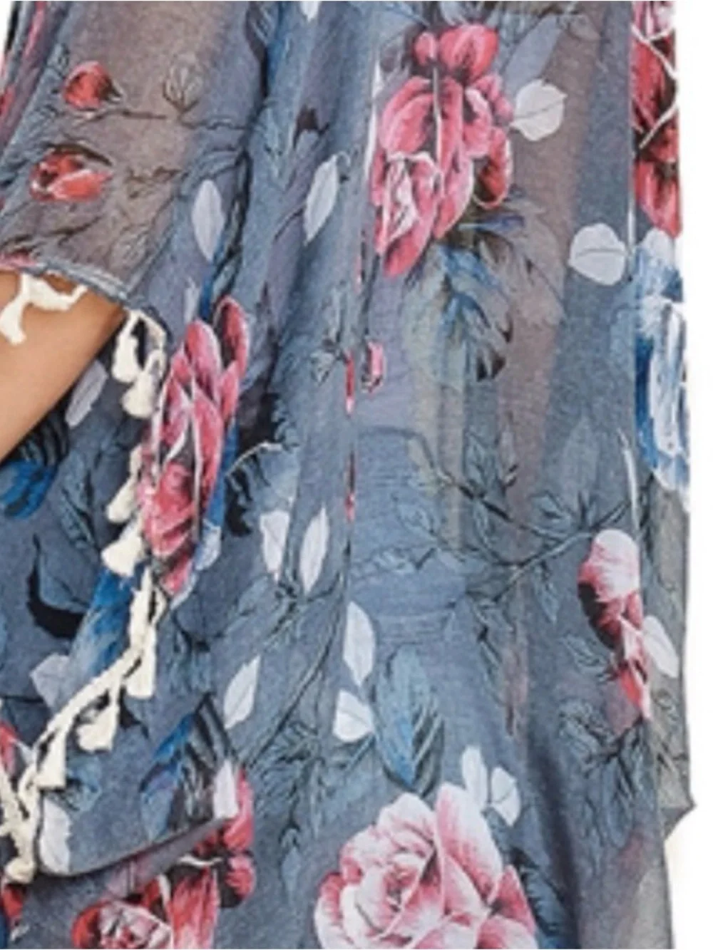 Floral Tassel Kimono Tunic - Blue Rose